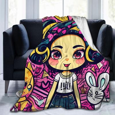 Fleece Throw Blanket 50"x60", Soft Cozy Warm Fuzzy Flannel Plush Blanket Fashion Bunny, Sofa, Bed, Living Room