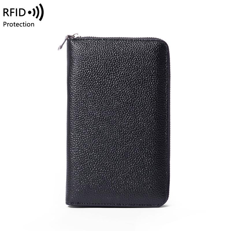 Genuine Leather RFID Passport and Document Holder with Multi-Card Slots and Zipper Pocket for Men and Women