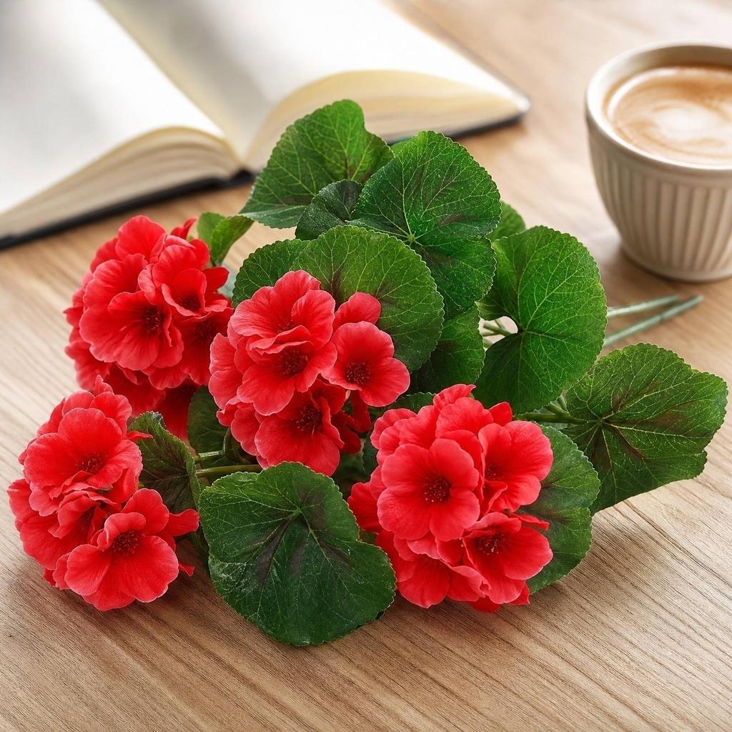 Faux Begonia Flowers 5 Branches 8 Artificial Plant for Home Decor