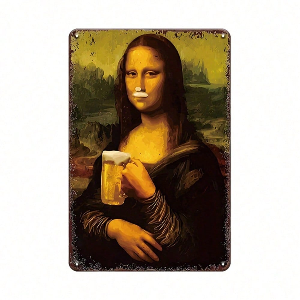 Vintage Tin Sign Beer Mona Lisa Metal Wall Art Retro Home Bar Decor 20x30