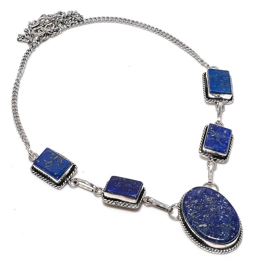 

Natural Lapis Lazuli Gemstone 925 Sterling Silver Jewelry Necklace 18 Z0I12