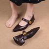 French pointed flat-soled medium-heeled versatile women's shoes 2025 autumn new shallow soft-soled one-word buckle strap work shoes
