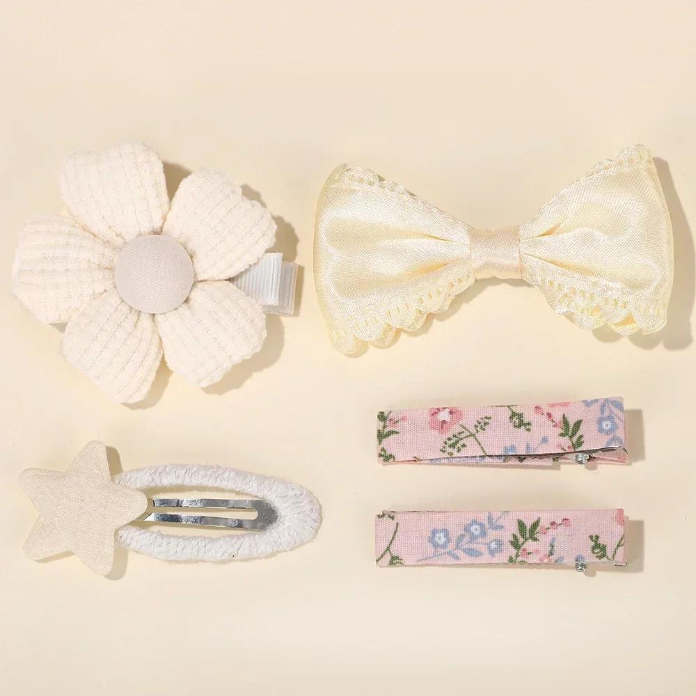 5Pcs/Set Colorful Floral Bow Hairclips For Children Girls Lovely Princess Hairpin Barrette Bang Side Clip Hair Accessories Quality
