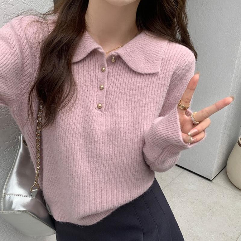 Jesienna moda Slim Fit Solidne swetry damskie Moda Nowa Zima Polo Kołnierzyk Dzianinowy Sweter Damski Długi Rękaw Baza Casual Pullover Dzianiny 24876