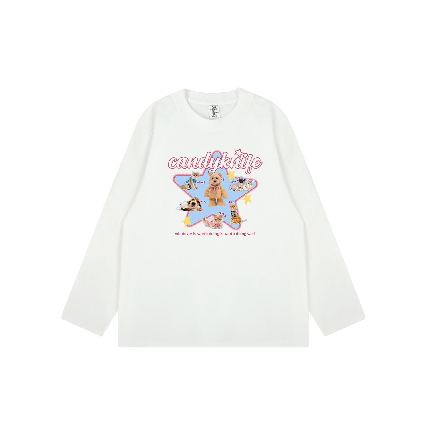 

Korean Cartoon Print Long-Sleeve Cotton T-Shirt: Age-Reducing, Trendy & Cute Style for Students L