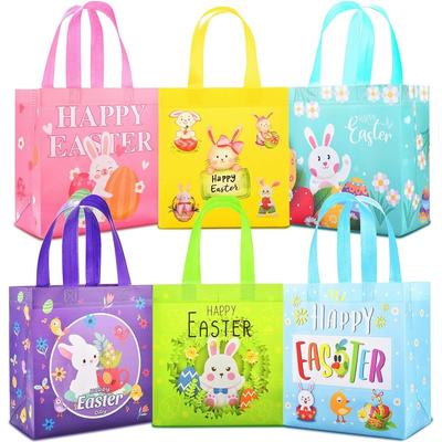 6/12 Pack Reusable Easter Bunny Bags, Non-Woven Egg Hunt Totes With Handles, 23x22x11cm, 6 Designs