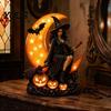 Halloween Witch Decoration Lamp, Gothic Crescent Moon LED Night Light, Weighted Base Figurine Spooky Decorative Table Lamp for Bedroom Bookshelf Home