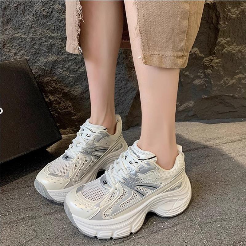 Foreign trade heightening muffin thick-soled dad shoes women's 2025 new spring and summer metallic mesh breathable sports and leisure shoes