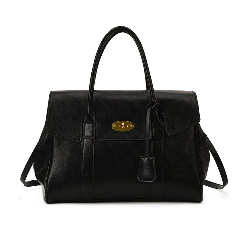 Bolsa Tote Retrô Simples Feminina Moda Outono Grande Capacidade Pasta de Couro Maleta Bolsa de Ombro Cruzada Casual