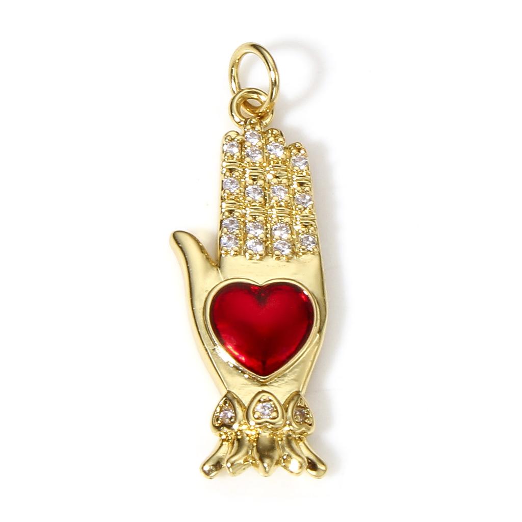 1 Stück Klassische Rote Religiöse Herz-Anhänger Für Schmuckherstellung Goldfarbe Ex Voto Anhänger Klare Kubische Zirkonia Halskette DIY