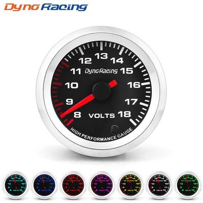 Dynoracing 2'' 52mm Car Voltmeter 8-18 Volt Gauge 7 Colors Pointer Voltage Meter With Stepper Motor