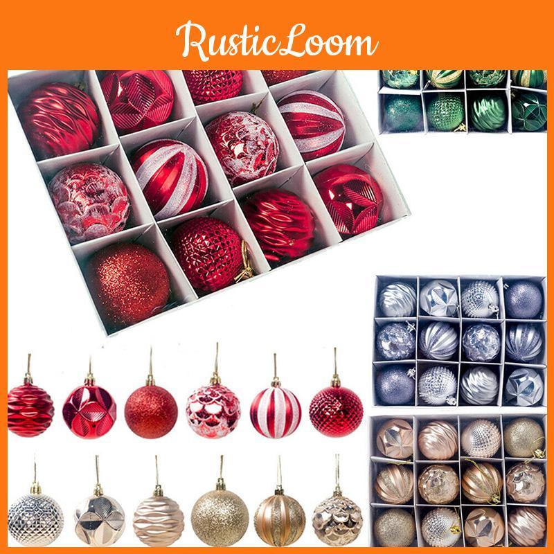Cheerful 12/24pcs Christmas Tree Baubles Decorative Glitter Ornaments Set