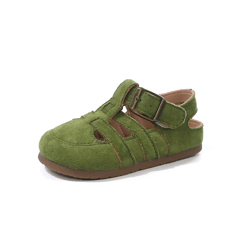 Wildledersandalen für Mädchen, rutschfeste Sohle, römische Kleinkindschuhe mit Pastellfarben, Prinzessin, Strand, Garten, Barfußschuhe 4-6 Jahre