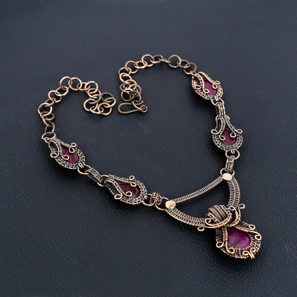 Ruby Necklace, 999 Copper Wire Wrapped Necklace Gemstone Jewelry, Handmade Necklace Amazing Jewelry, Gift For Her