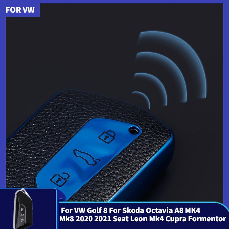 TPU Car Key Cover Case Shell Holder for VW Golf 8 for Skoda Octavia A8 MK4 Mk8 2020 2021 Seat Leon Mk4 Cupra Formentor Keychain