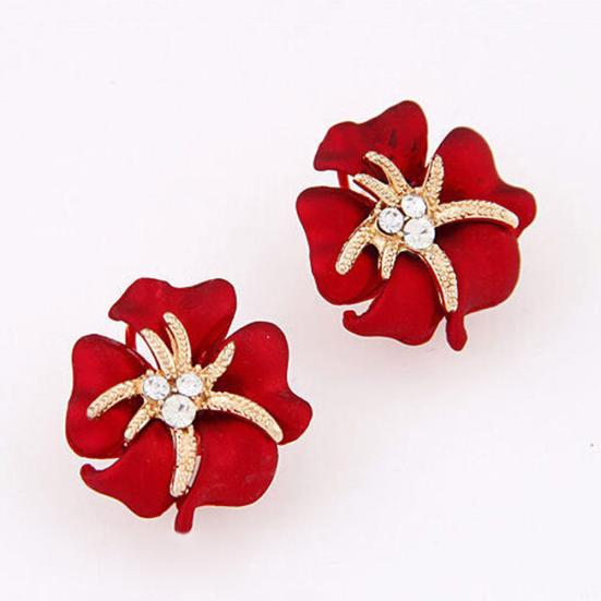 Elegant Flower Sea Star Shiny Rhinestone Ear Stud Earring Wedding Bridal Jewelry