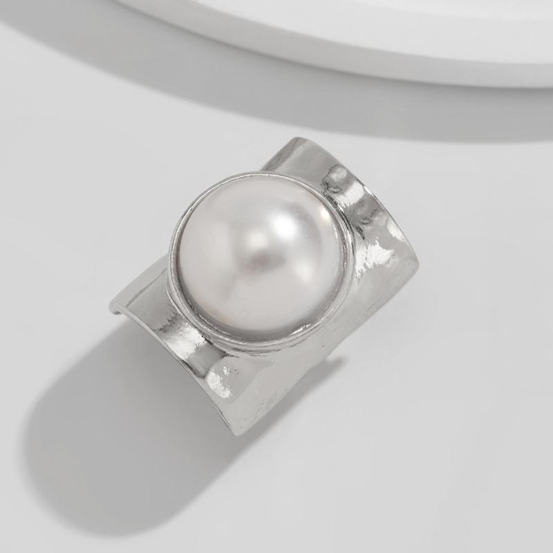 

Y2K Punk Pearl Wide Open Ring for Women Men Metal Simple Geometric Exaggeration Finger Accessories Party Gift Fashion Zircon