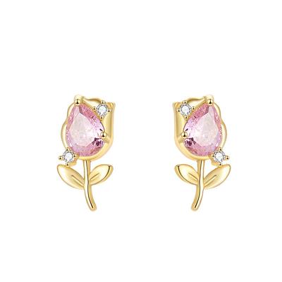 Süße rosa Diamant Tulpenohrringe Licht Luxus High-End