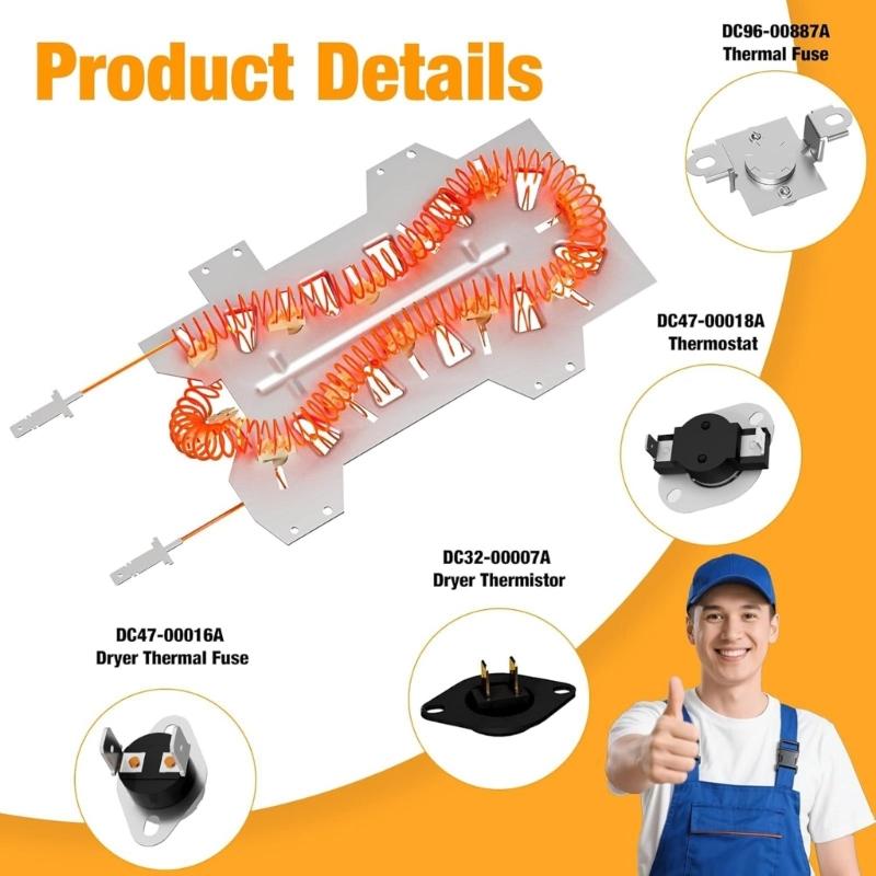 Extended Length Heating Element Dryer Heating Assembly Suitable for Dryers Enhancing Wire Resistance Stable Heat Output