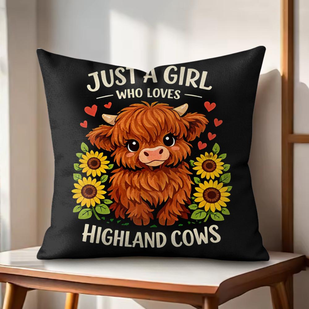 

Scottish Highland cow black Cushion Cover Natural Linen Organic Fabric DoubleSided Printing Couch Pillow Covers Home Decor 30x30cm