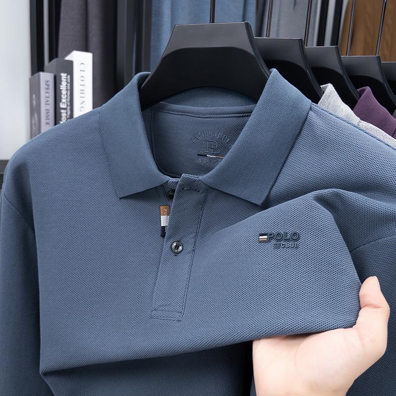 

Мужская осенняя рубашка поло с длинным рукавом и отложным воротником - однотонная, с вышивкой, свободного кроя XL