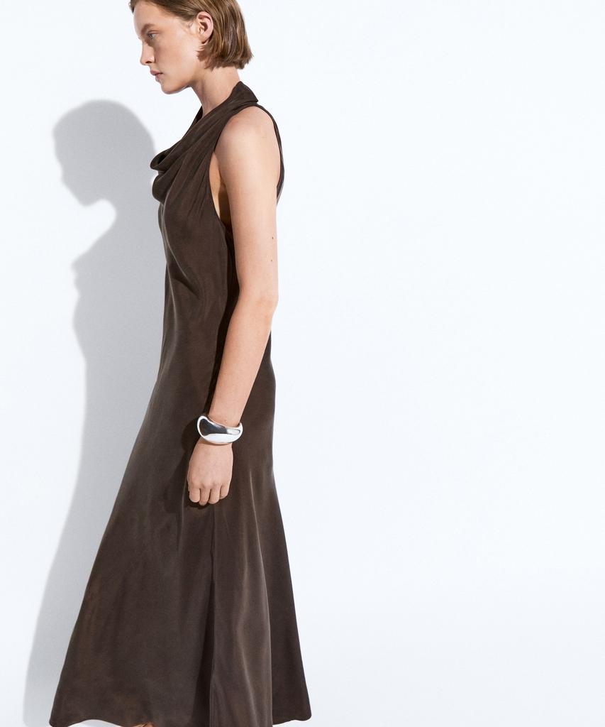 Masimodutti Drape Neckline Long Dress