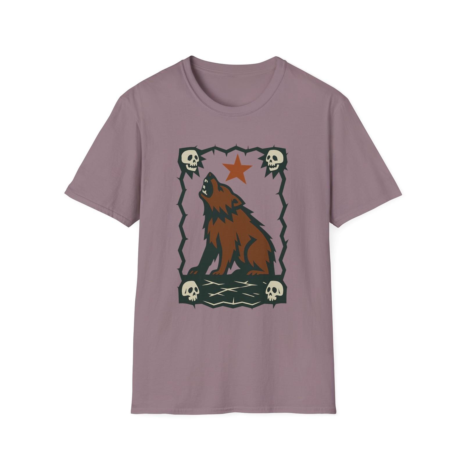Unisex Softstyle T-Shirt Mens Womens Tees Top Rebel Bear Howl Tattoo Style California Punk Tee S