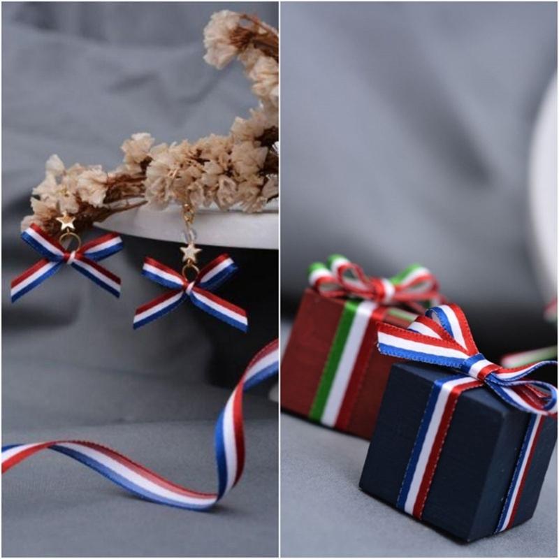 54.68Yard Redness White Blue Striped Ribbon Polyester Belt Ribbon for Chrismtas Gift Wrapping DIY Craft Decorations