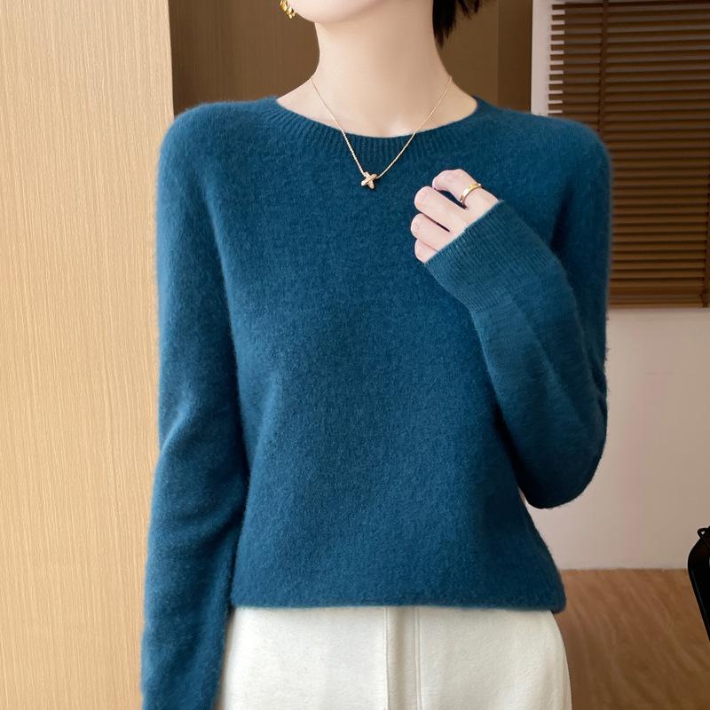Women's Solid Color Wool Knit Pullover Sweater for Fall and Winter