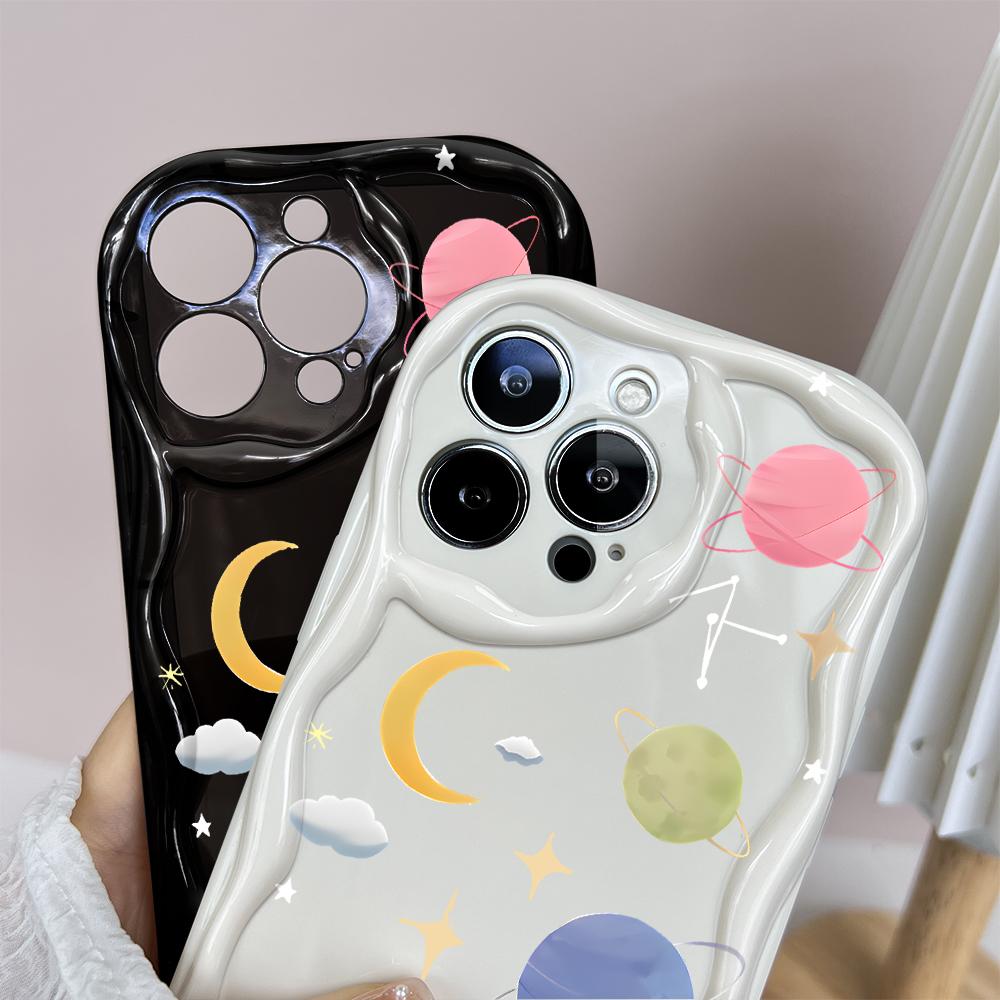 Cartoon Pattern Cream Texture Casing Wavy Edge Soft Silicone Cover Phone Case for IPhone Samsung Huawei Honor Xiaomi Redmi Infinix Tecno