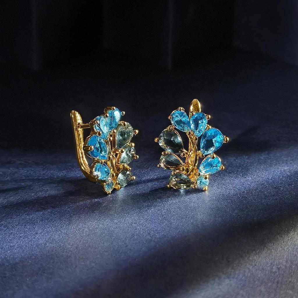 Flower Sky Blue Zircon Women's Earring Rose Gold Clip Earrings