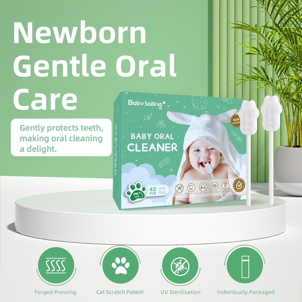 42Pcs Baby Tongue Cleaner Disposable Newborn Toothbrush Infant Oral Cleaning Brush Stick Soft Safe Hygienic
