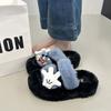 Cute cartoon one-word mop Mao Mao slippers women's outer wear 2025 autumn new thick-bottomed comfortable versatile non-slip cotton mop