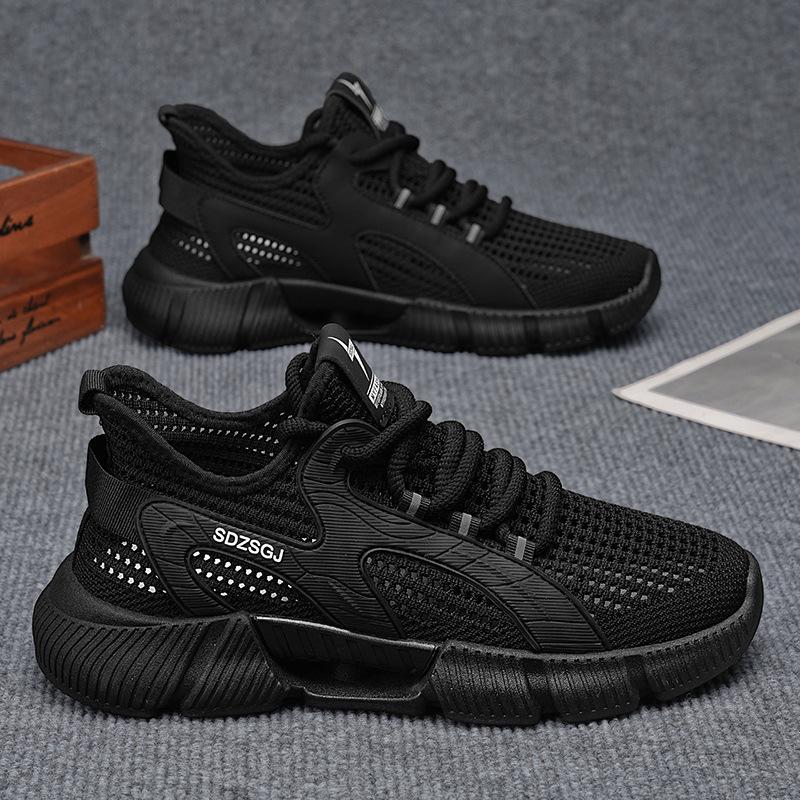 Solid color sports shoes men's summer mesh cloth surface fly-woven breathable youth non-slip comfortable jogging shoes outdoor men's shoes