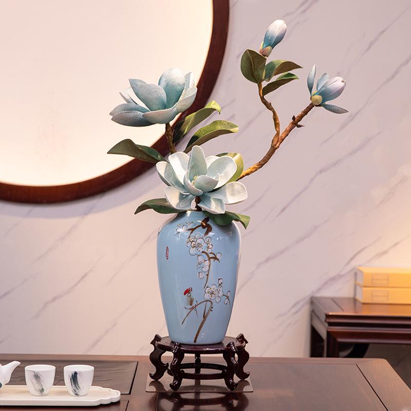 Composizione di fiori artificiali di magnolia: Set decorativo in ceramica per sala da pranzo o soggiorno