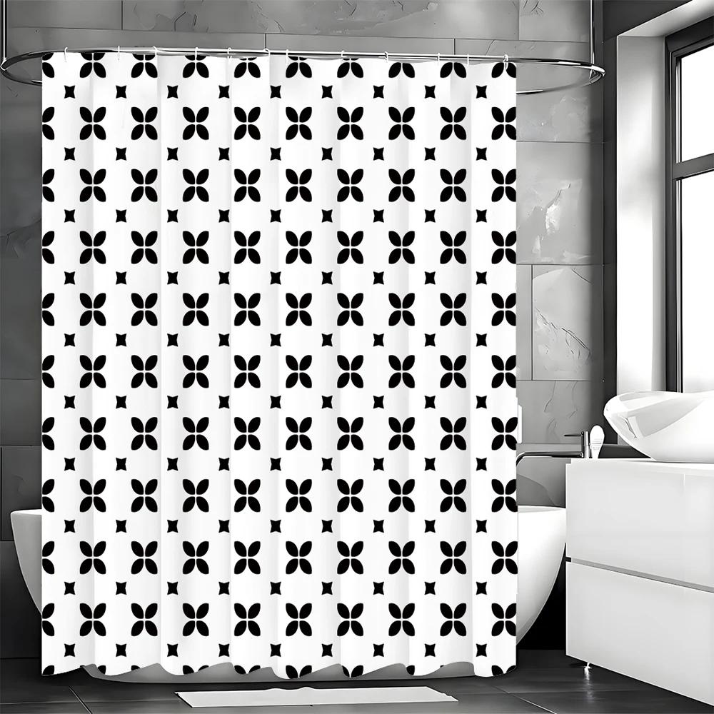 Clover Continuous Decorative Pattern Shower Curtain, Bathroom Decorative Shower Curtain, Waterproof Shower Curtain with Hooks