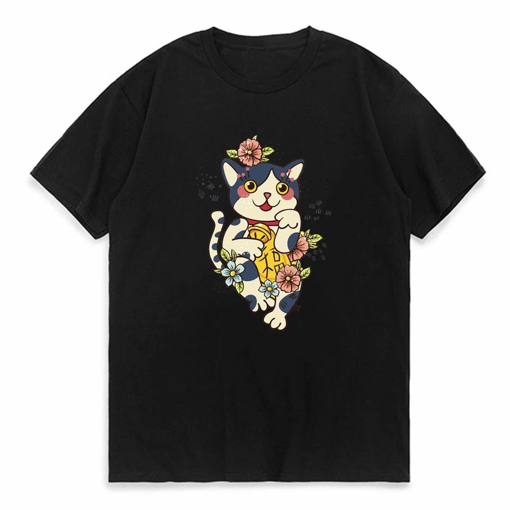 Unisexeki Neko Print Unisex T Shirt ShortSleeved Personalize Summer Female TShirts Graphic Tees Japanese Lucky Cat Kawaii Tshirts S