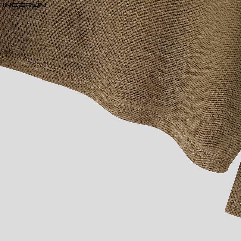 INCERUN Oversized Autumn Spring Men Casual Long Sleeve Texture T-shirts Tops