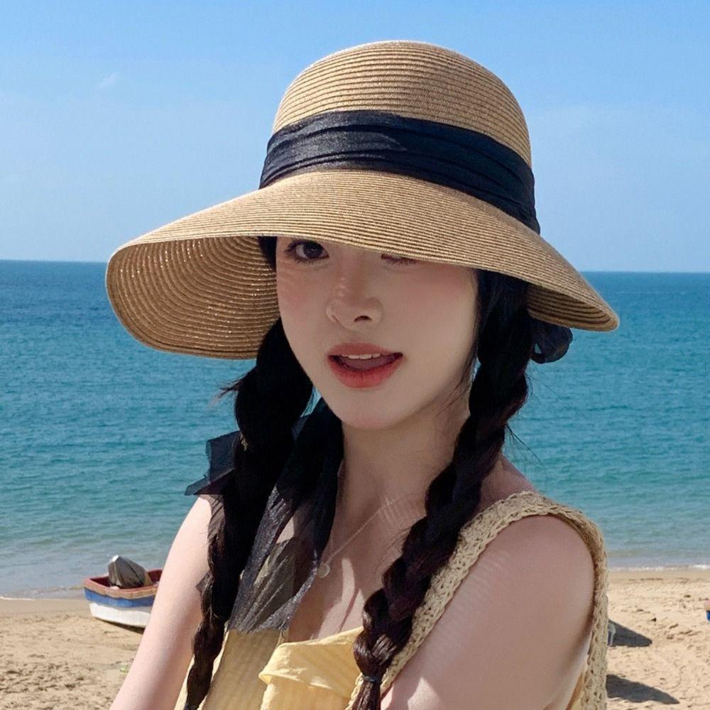 Wide Brim Woman's Straw Hat UV Protection Straw Sun Hat Handmade Sun Protection Cap Summer