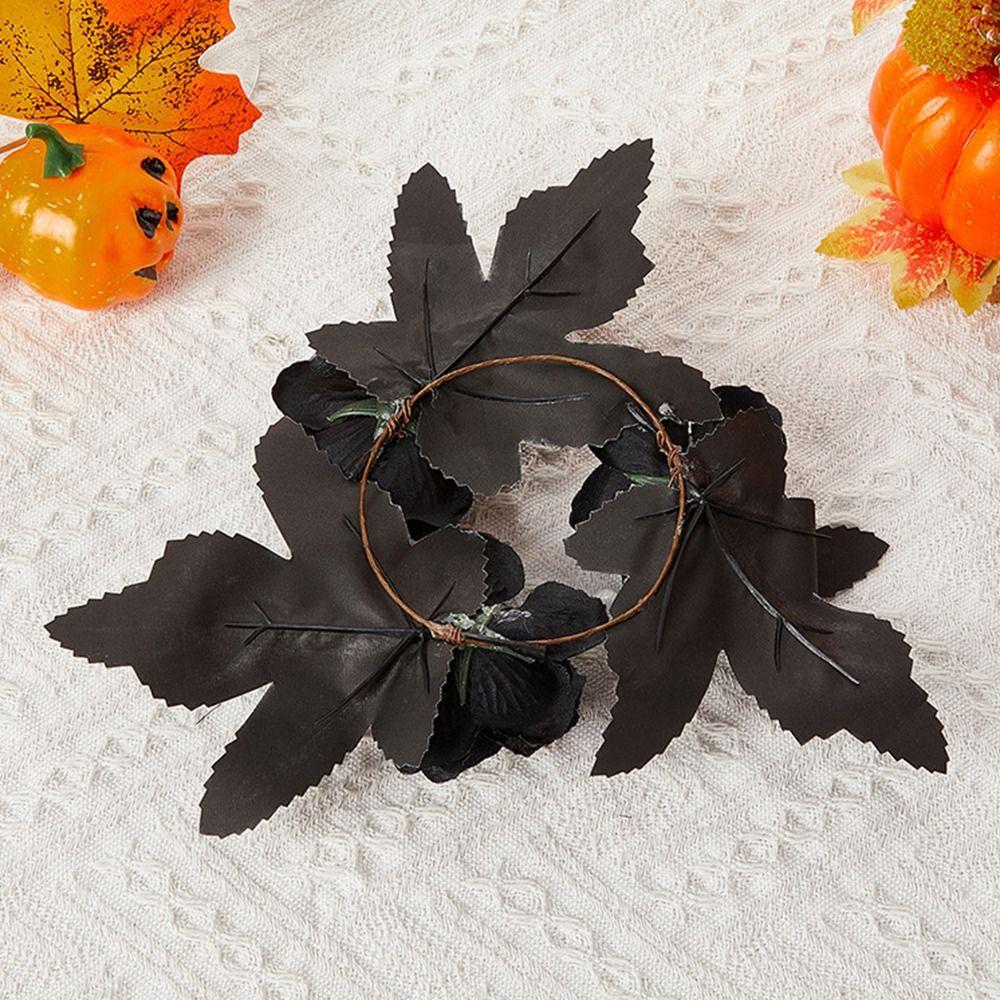 Mini Candlestick Wreath Silk Flower Creative Candle Holder Wreaths Halloween Decor Rose/Eyeball/Pumpkin Candle Wreath
