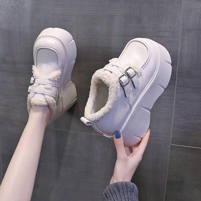 Bottes de neige rembourrées chaudes d'hiver pour femmes, semelles épaisses élastiques douces, rehaussantes, antidérapantes, résistantes au froid, chaussures de sport de loisirs d'extérieur, chaussures en cuir, bottes en coton