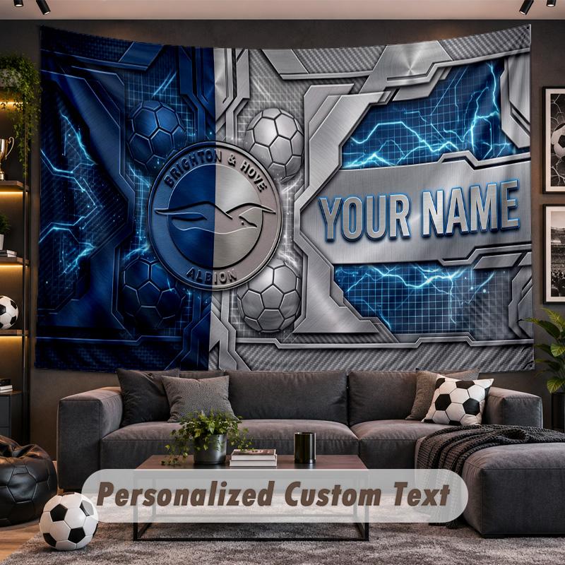 Brighton & Hove Albion Football Personalized Tapestry Support Custom Name, Wall Art Home Decoration