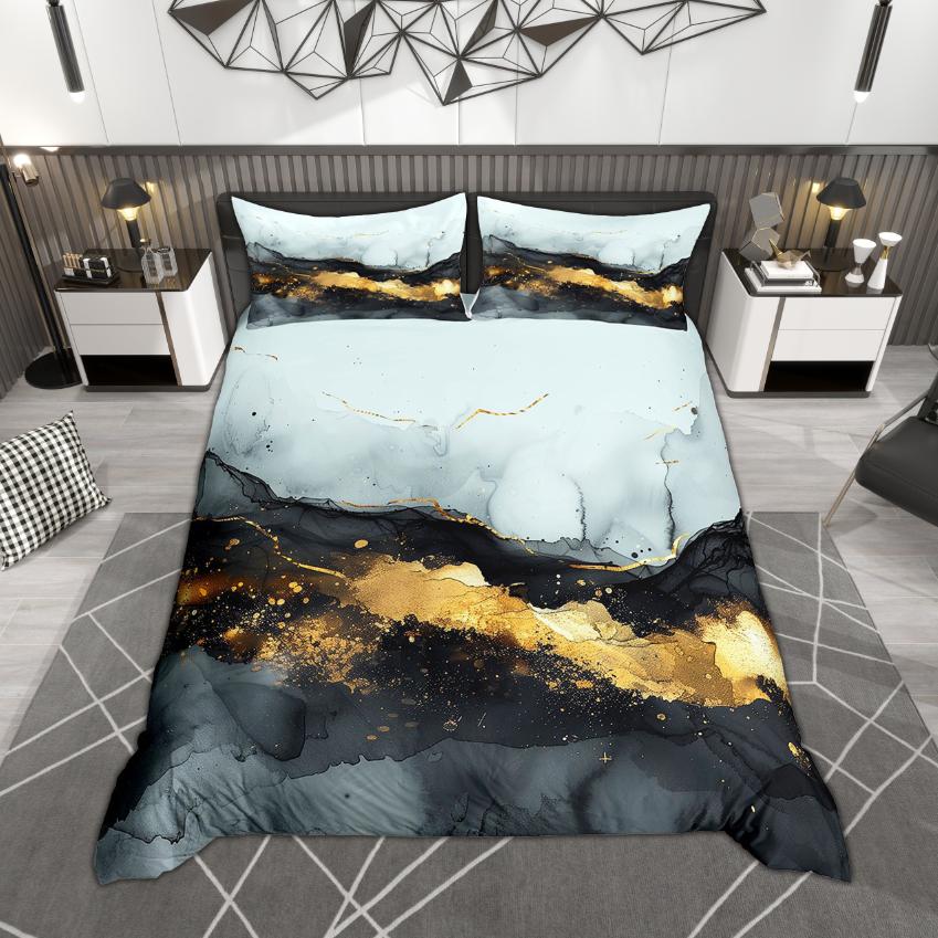 Comforter Homewish Colorful Marble Contemporary Watercolor Bedding Set Abstract Stone Pattern Set