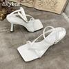 Fashion Eilyken Gladiator Sandals High Heels Women Fall Best Street Look Females Square Head Open Toe Clip-On Strappy Shoes
