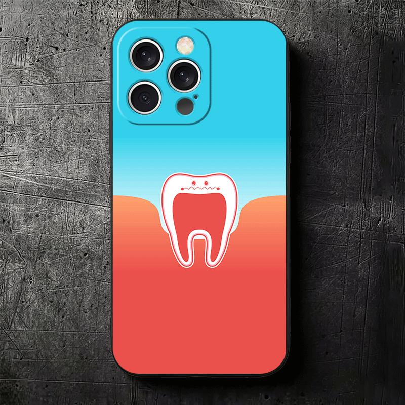 Tooth Dentist Pattern Soft Phone Case for iPhone 16 16E 17 Air 15 Pro Max 14 Plus 13 Mini 11 12 7 Black Cover Back Shell