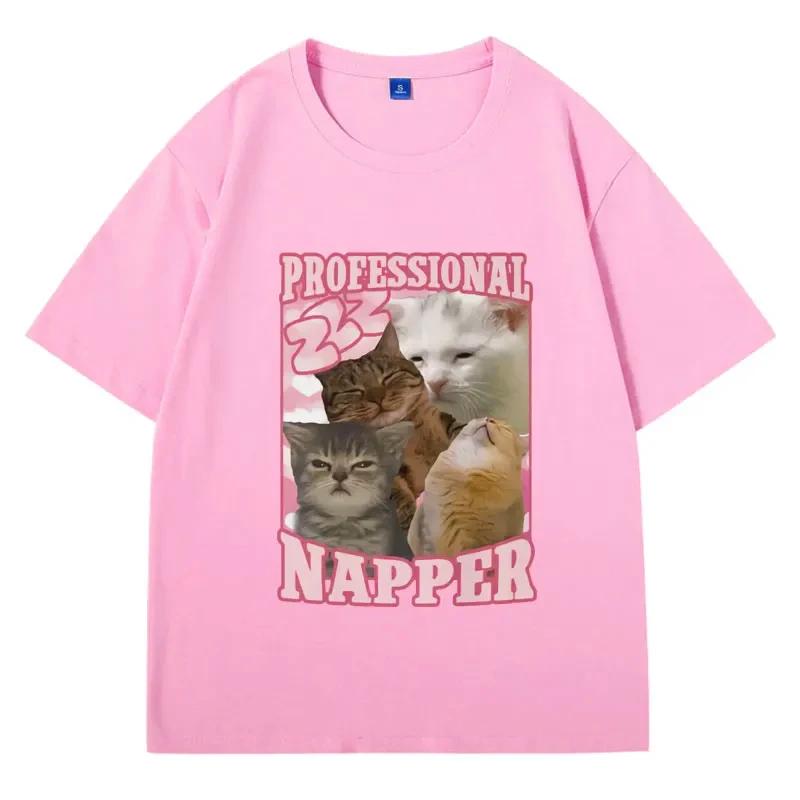 Professional Napper Funny Cat Meme Tshir Unisex Women Casual Tshirt Vintage Fashion Aesthetic T Shirts Streetwear