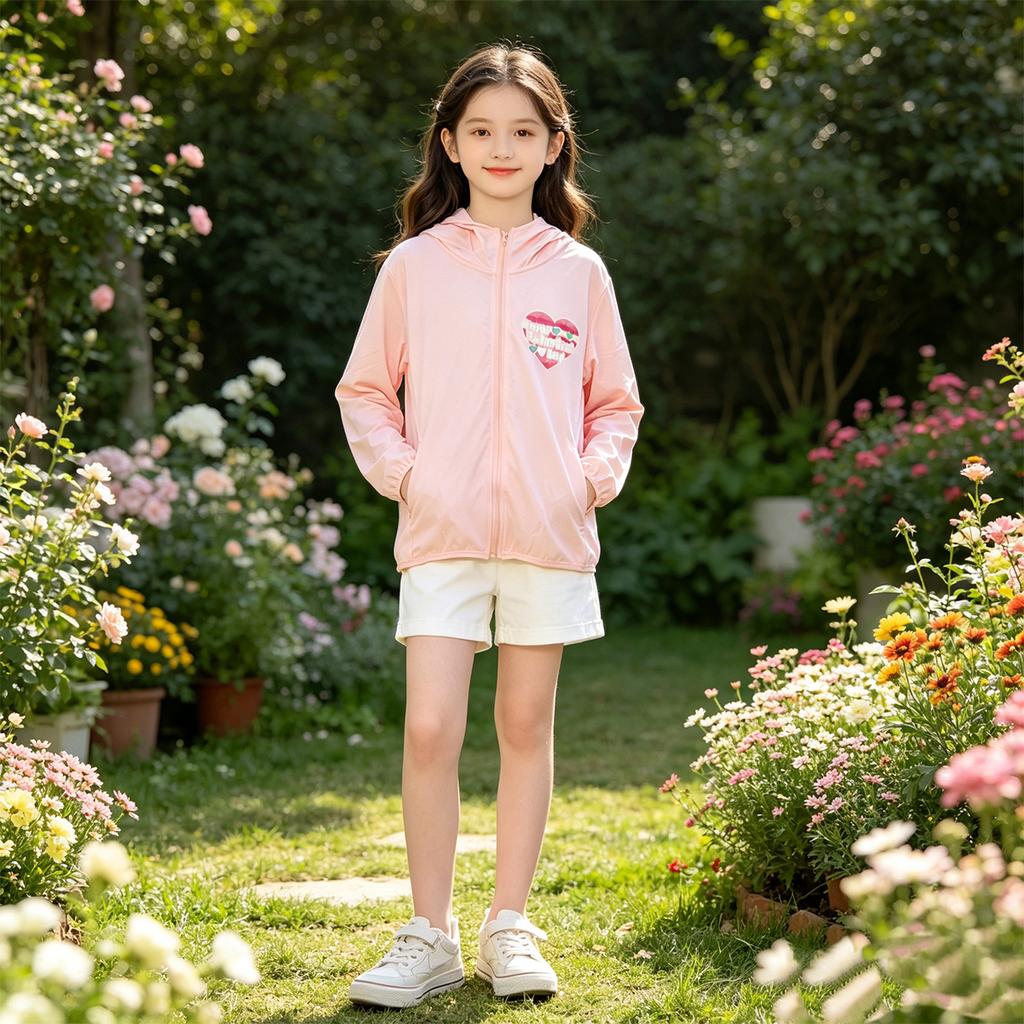 Girls' Lightweight Hooded Jacket Summer New Style Children's Breathable Long Sleeved Skin Jacket
