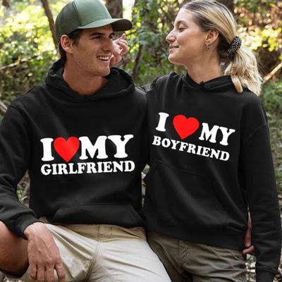 Día de San Valentín Amo a mi Novio Novia Sudadera con Capucha Estampada Unisex Jersey Manga Larga con Capucha