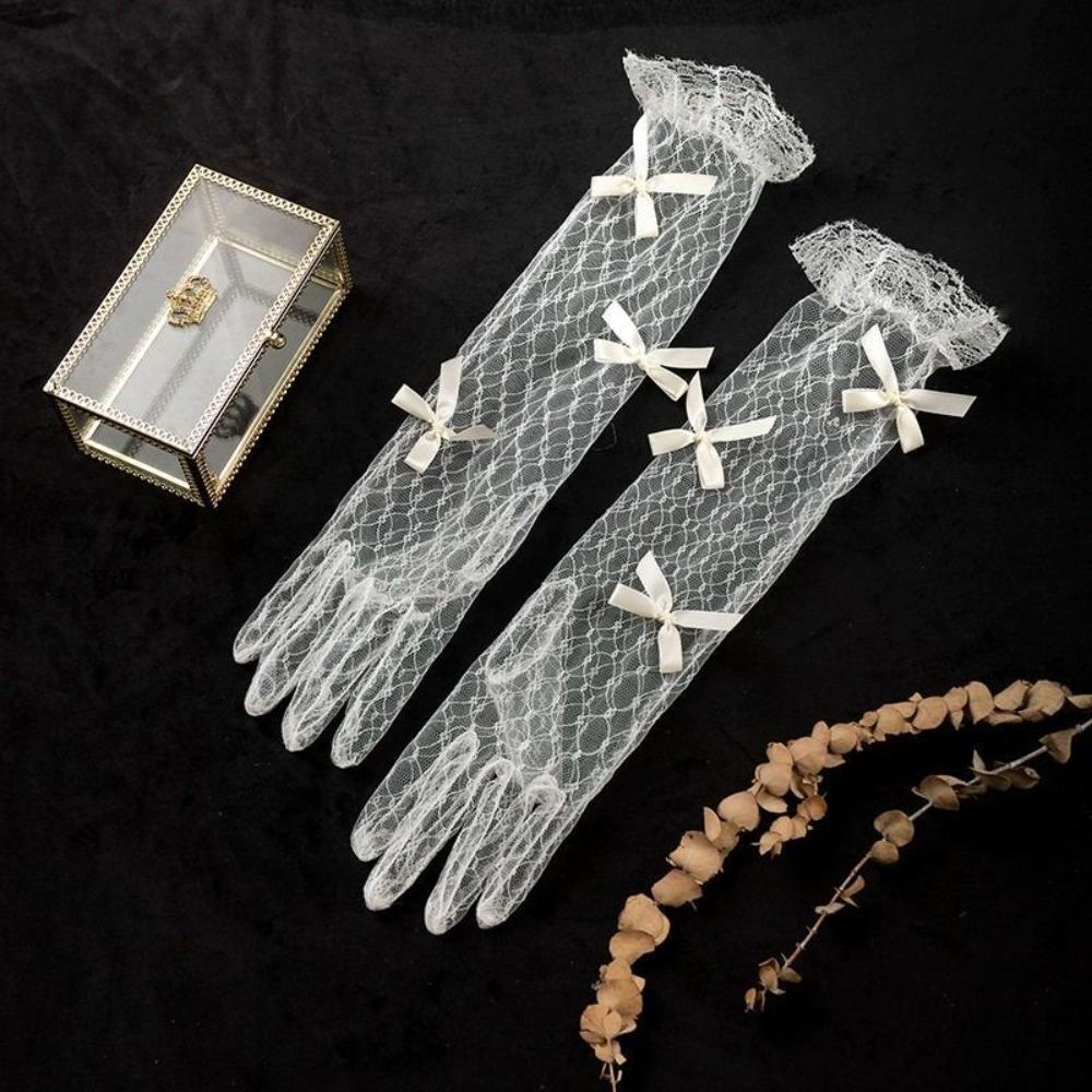 

White Bridal Gloves Thin Wedding Gloves Fashion Lace Gloves Bride Accessories Style 1