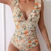 European and American Popular Women's One-piece Swimsuit V-neck Swimsuit with Ruffle Edge Strap Swimsuit